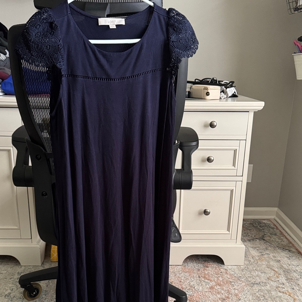 LOFT Navy Mini Dress with Lace Sleeves